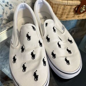 Polo by Ralph Lauren White Slip-On Shoes with Black Logo